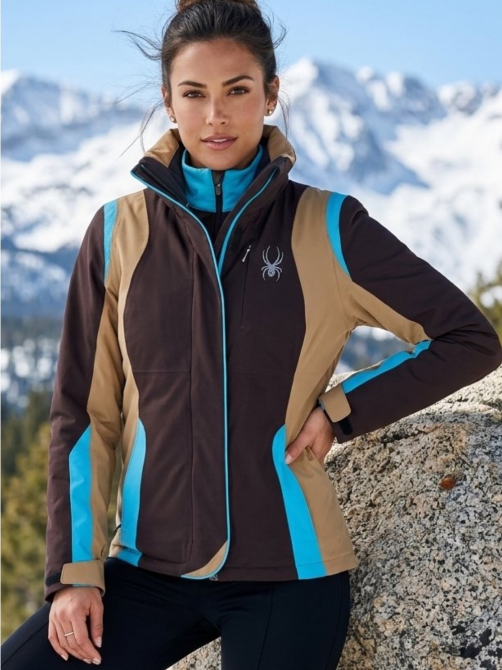 Spyder Women’s Brown, Tan & Turquoise Thinsulated Ski Jacket snowboard 6